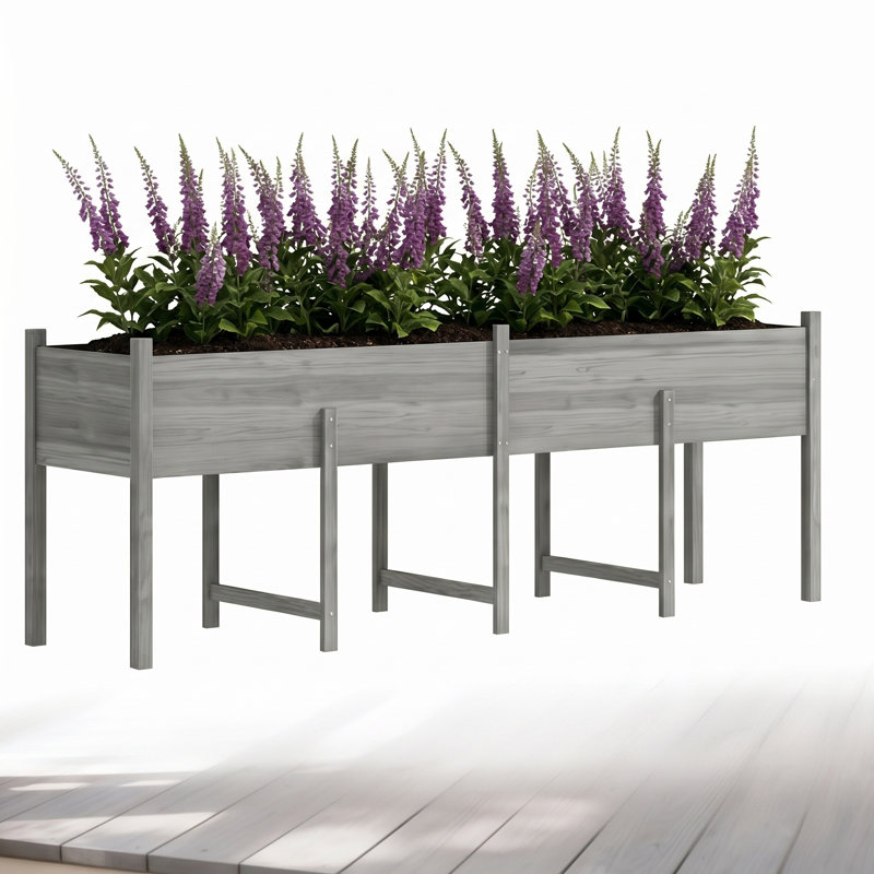 Lit de jardin surélevé en bois, grande boîte à fleurs avec pieds, trous de drainage et doublure de lit pour les légumes et les herbes de patio