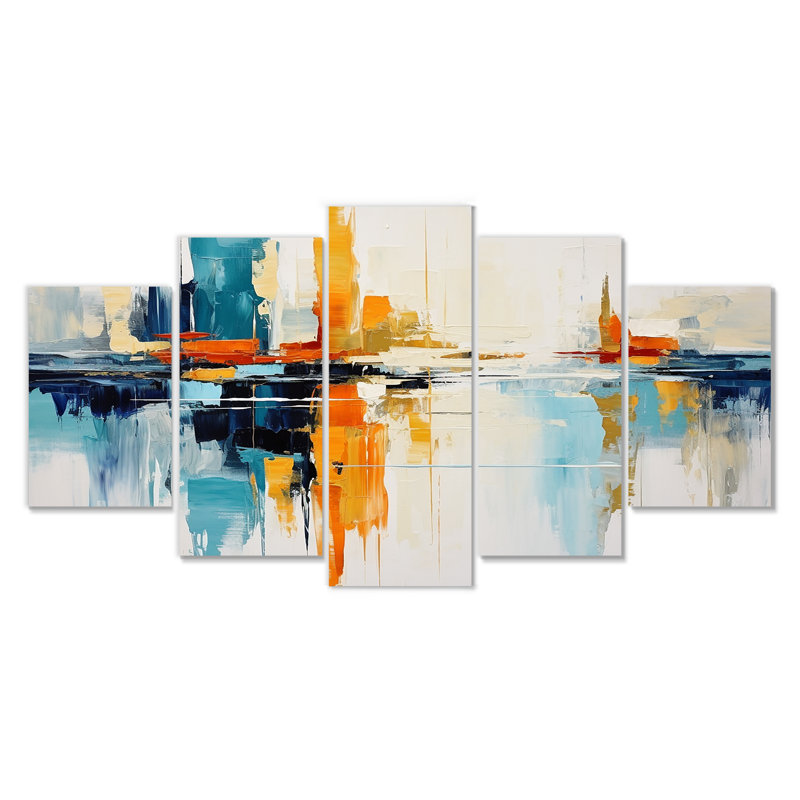 «Fall Rain In New York City II - Cityscape», ensemble d'art mural 5 pièces, H 32 po x l 60 po
