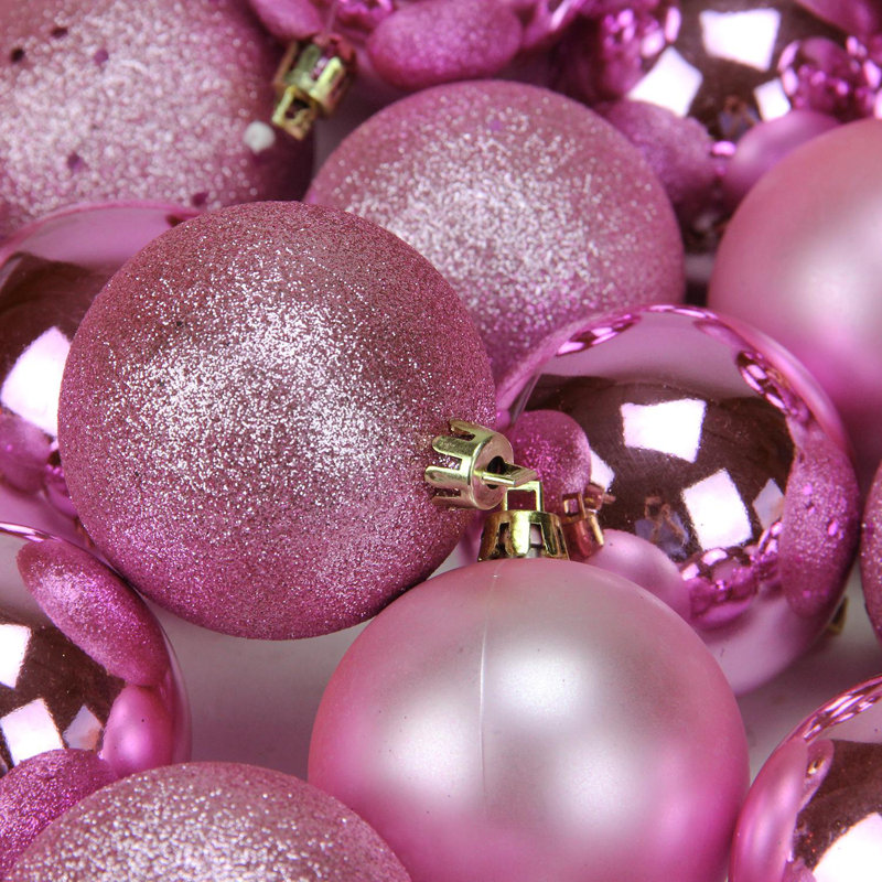 Boules de Noël à 4 finitions incassables 60 carats de couleur rose bonbon 2,5 po (60mm)