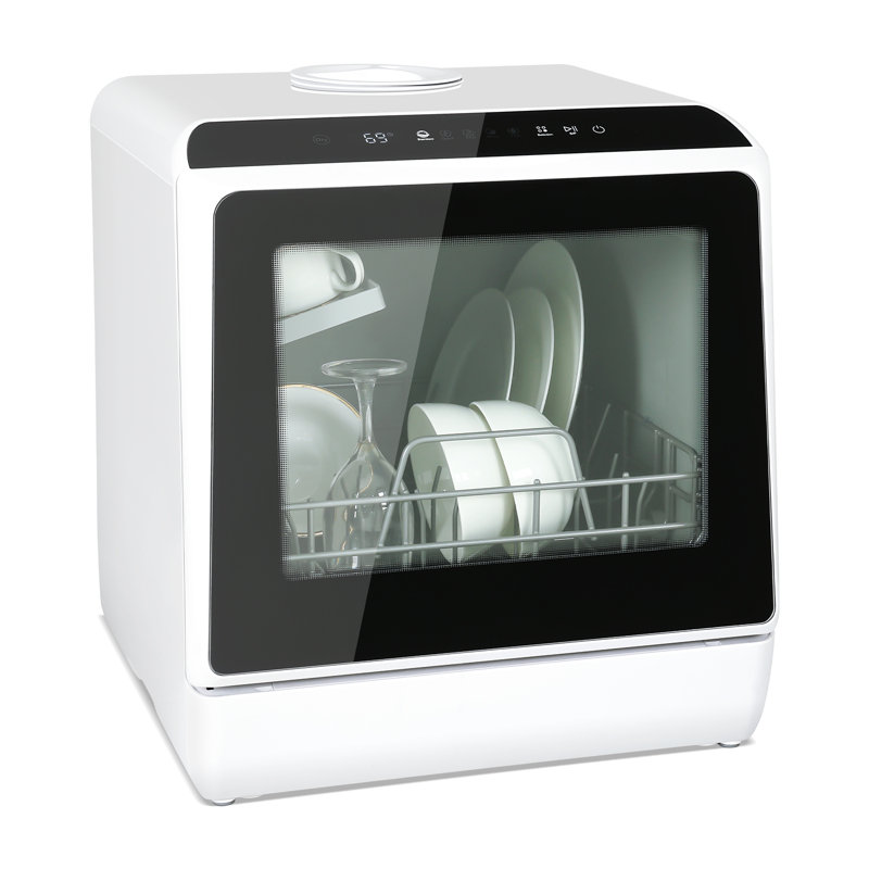 Table Top Dishwasher With 6 Programs, Mini Countertop Dishwasher With 5l Water Tank, Freestanding, White