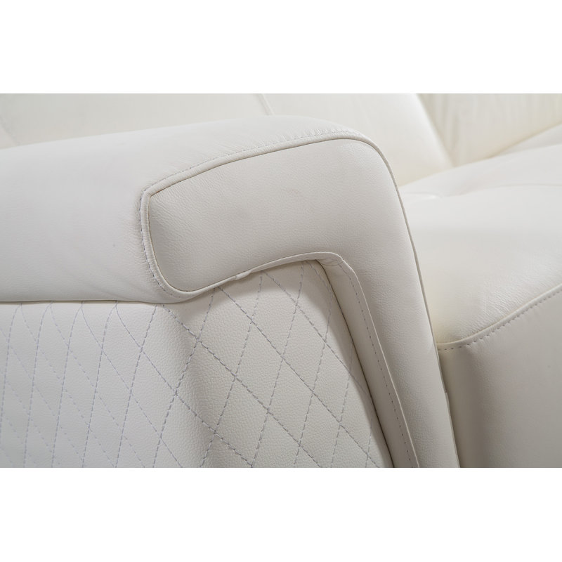 White Italian Leather 4-Piece Sectional with Adjustable Headrest
