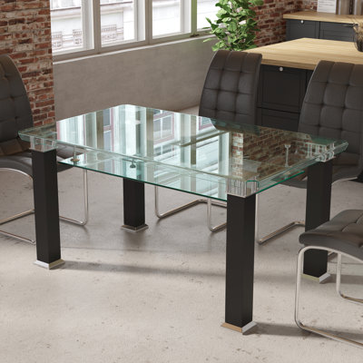 60"L Ralphe Modern Rectangular Glass Dining Table With Steel Legs