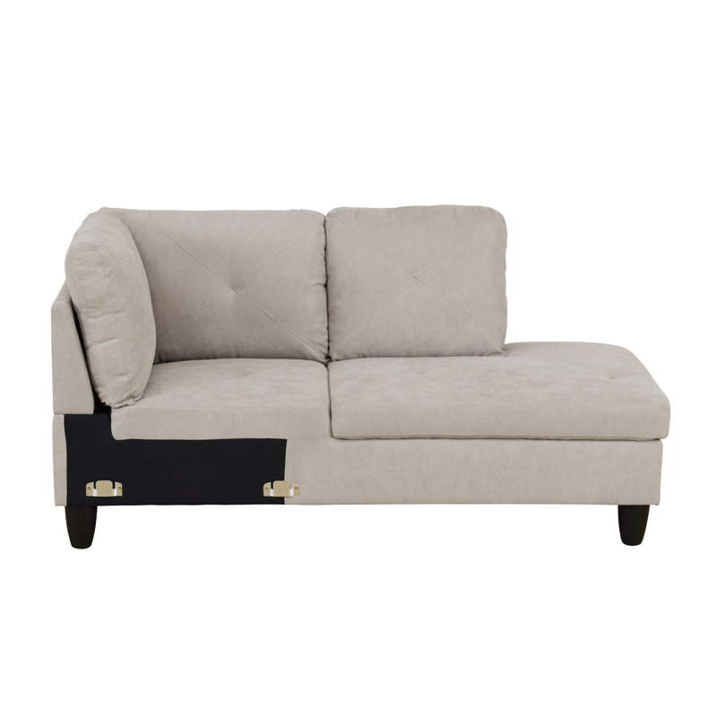 103" Verona Off-White Flannel 3-Piece Right Facing Sectional Sofa Set With Chaise And Storage Ottoman, Right Hand Facing