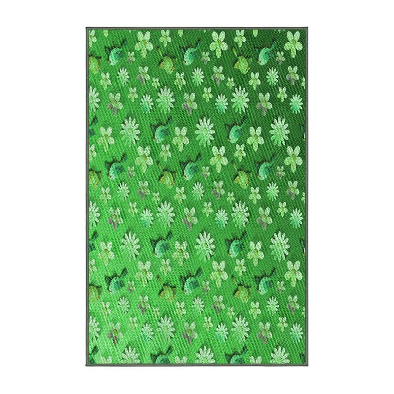 Tapis vert à motif floral, Rectangle 8 pi x 12 pi