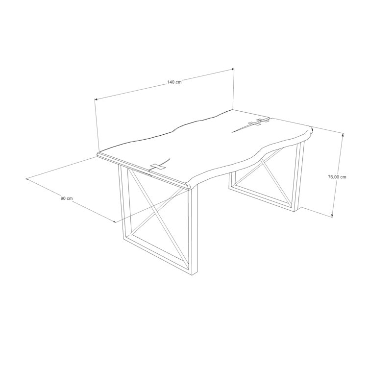 Mireille Oak Rectangular Wood Top Dining Table with Steel Base, 90cm W x 140cm L, Brown Wood