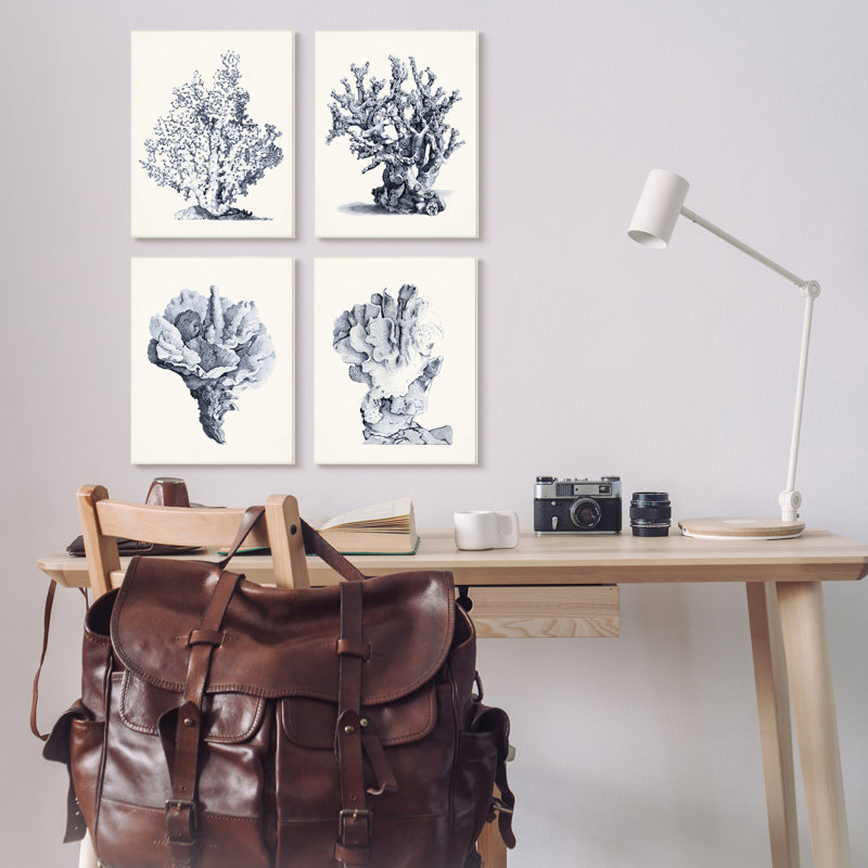Ensemble d'illustrations texturées et giclées sur fond de corail de mer rétro, 4 pièces, par Vision Studio, Peste de bois