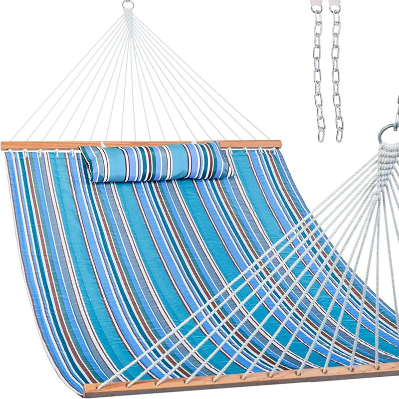 Hamac double en tissu matelassé avec barres d'écartement et coussin amovible, capacité de poids de 450 lb, rayure vert paon