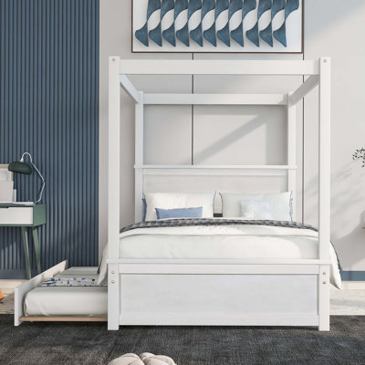 Wood Canopy Bed With Trundle Bed