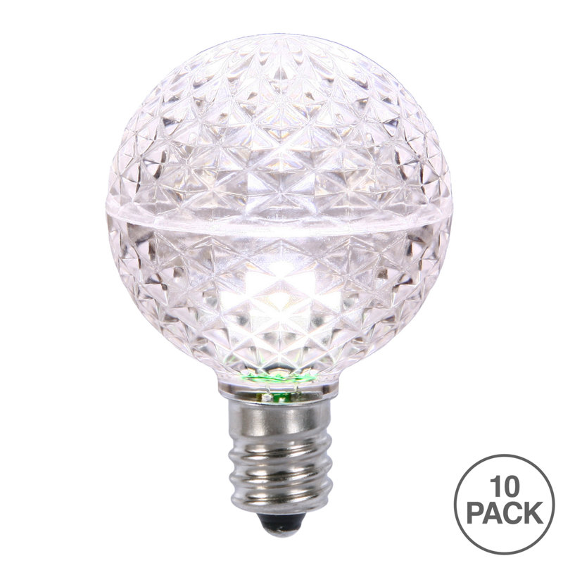 Vickerman G50 LED Pure White Faceted Replacement Bulb, E17/C9 Nickel Base .45 Watts, Dimmable, 10 Bulbs Per Pack