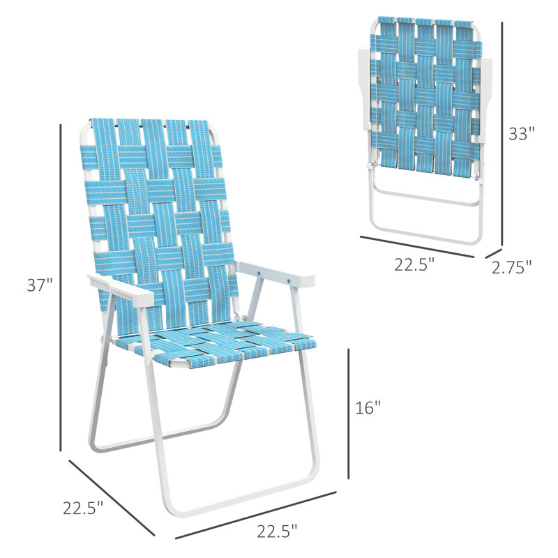 2 chaises de patio pliantes, chaises d'extérieur classiques pour le camping. Sièges portatifs portatifs pour jardin, cour arrière. Accoudoir bleu avec surface à griffes durable