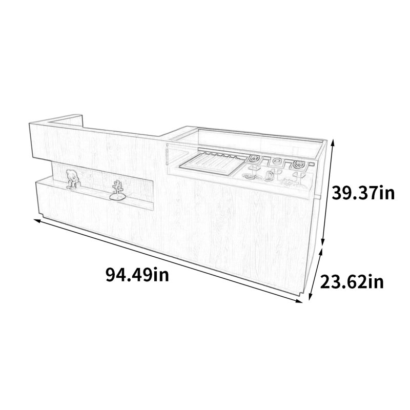 Simple modern display cabinet, 39.37" H x 94.49" W x 23.62" D