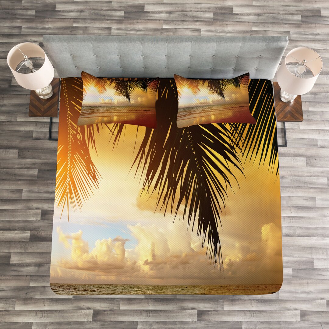 Gestepptes Bettdecken-Set, Sunset Caribbean Palms, Strand, Orange