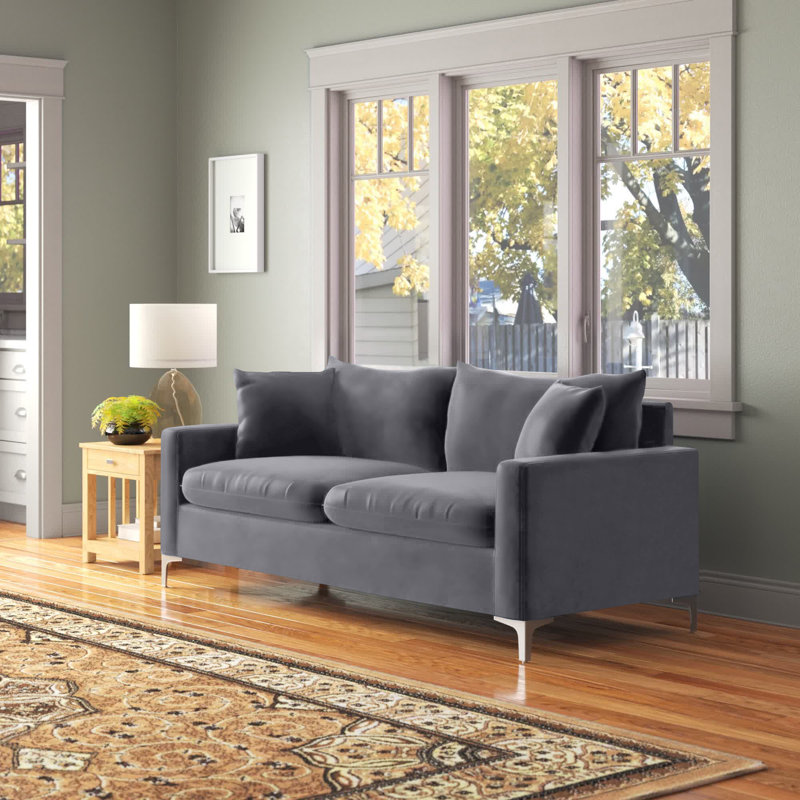 Naomi 81.5" Velvet Square Arm Sofa, Grey Velvet