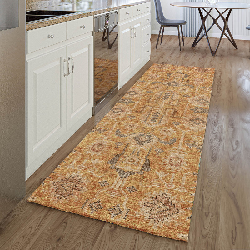 Premium Machine Washable Prisco Terracotta Rug, Runner 2'3" x 7'6"