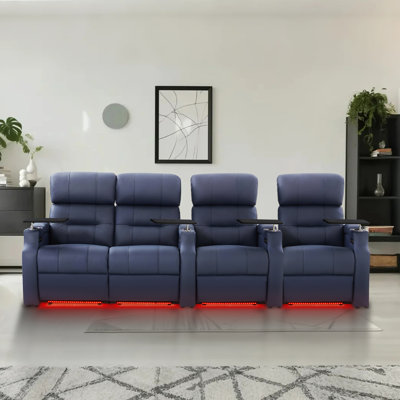 Sofa Power Reclining Electricity Sofa Power Recliner Loveseat Chair Top Grain Leather Movie Chair Gaming Seat With USB Charging Tray Table Cup Holders by Orren Ellis