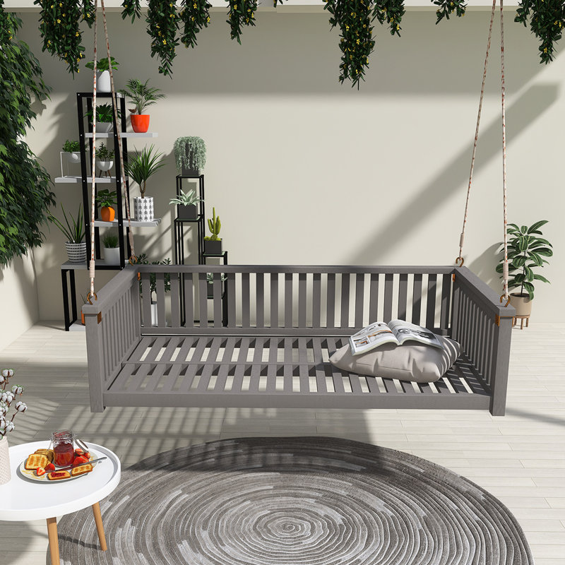 Balancelle de véranda en bois 79,1 po avec cordes, Gris