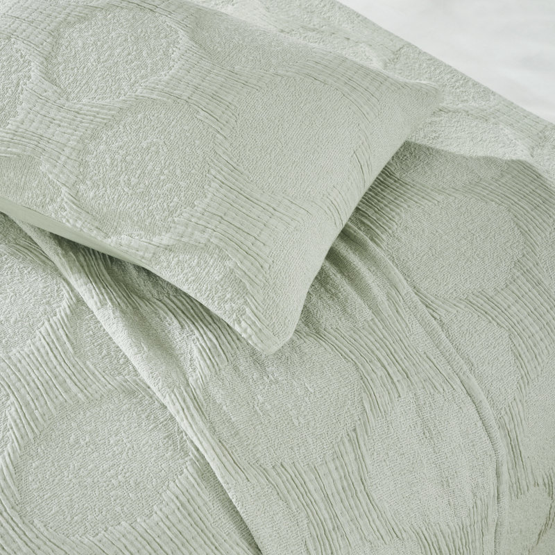 Superior Tanta Cotton Blend Medium Weight Textured Modern Geometric Pattern Coverlet, King Coverlet, Sage