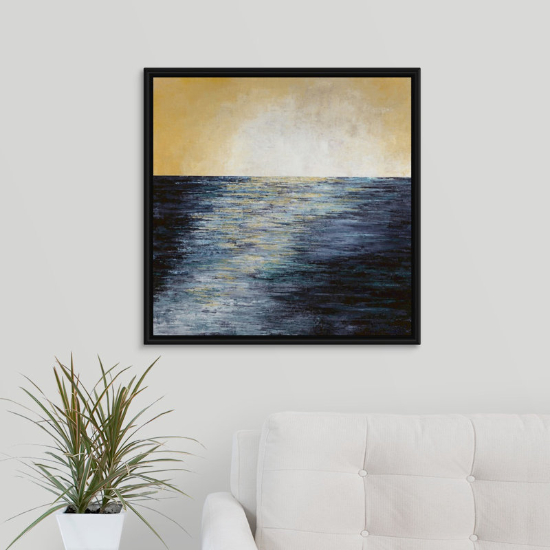 «Futur at Bay», peinture sur toile, Cadre flottant noir, H 25,7 po x l 25,7 po x P 1,75 po