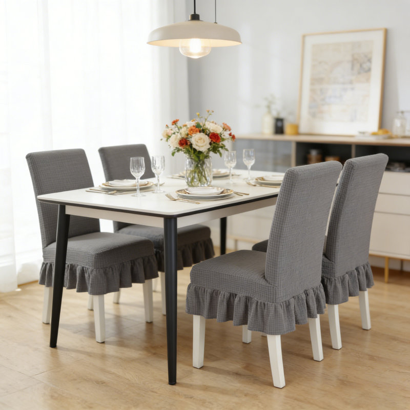 6 PCS Stretch Parsons Dining Chair Covers with Ruffled Skirt, Elastic Slipcovers for High Back Chairs, Wrinkle-Resistant Fabric Protection for Dining Room, Restaurant, Banquet