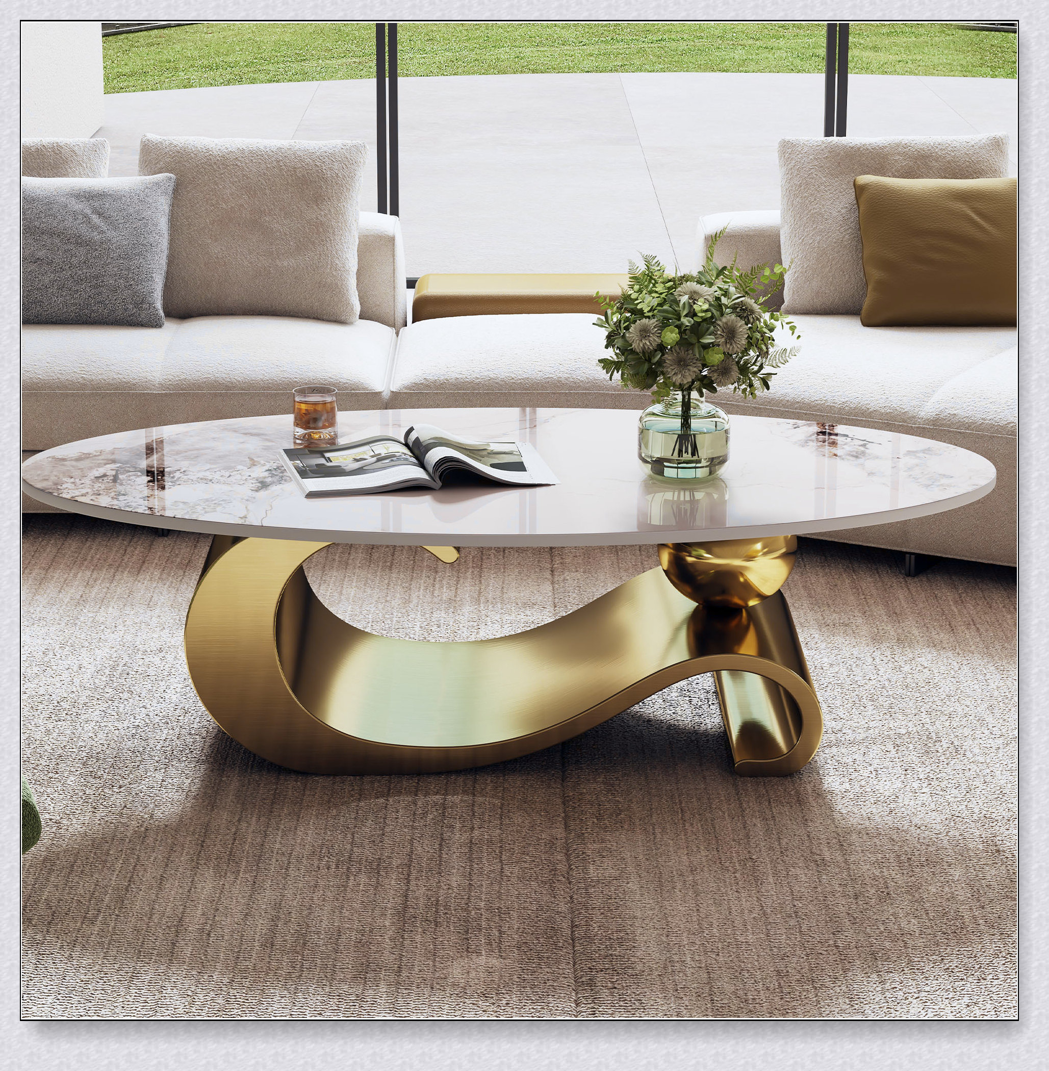 Everly Quinn Contemporary Faux Marble Oval Coffee Table With Durable ...