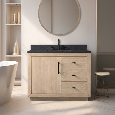 Ensemble de meuble-lavabo sur pied à simple cuve 42 po avec plateau en calcaire noir Avignon
