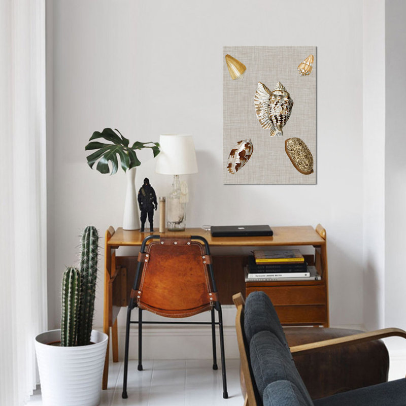 « shells on linen i », reproduction d’impression sur toile tendue, H 26 po x l 18 po x P 1,5 po, Pas de tapis, Toile tendue