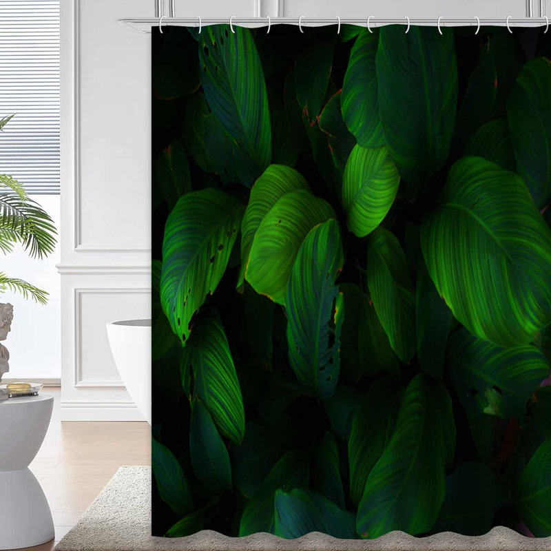 Feuilles ornementales vert, noir, forêt tropicale foncée, jungle, feuille avec 12 crochets, L 72 po x l 84 po