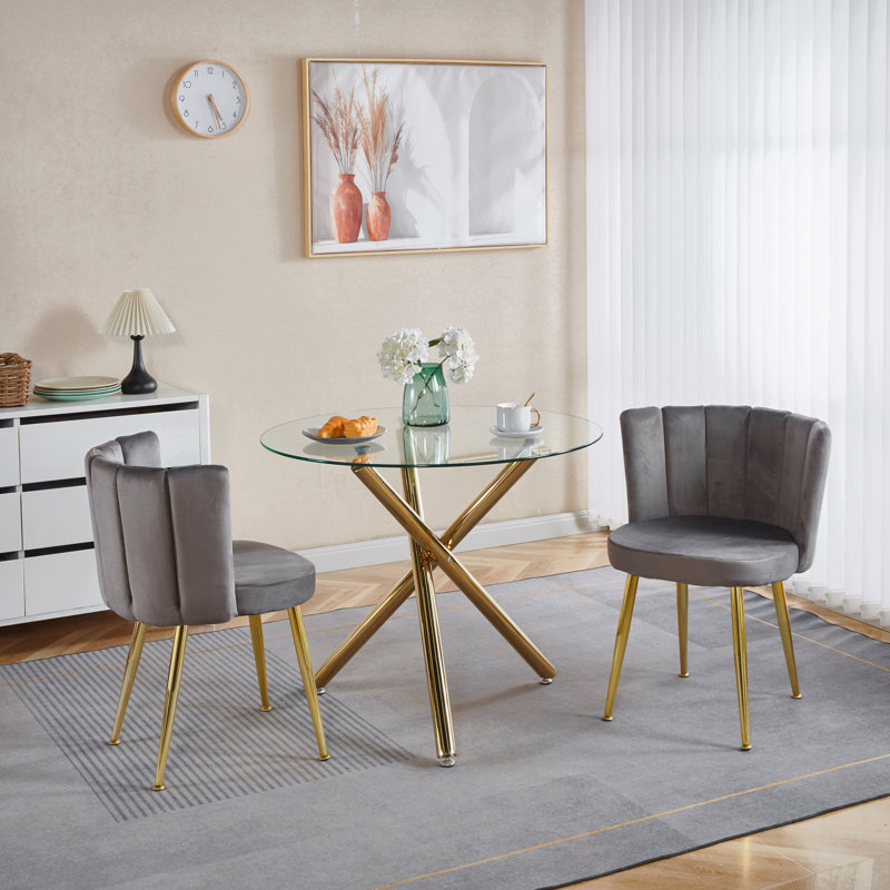 Chaise de salle à manger Modern GREY (ensemble de 2) avec pieds en fer de couleur dorée, velours et dossier confortable, Gris