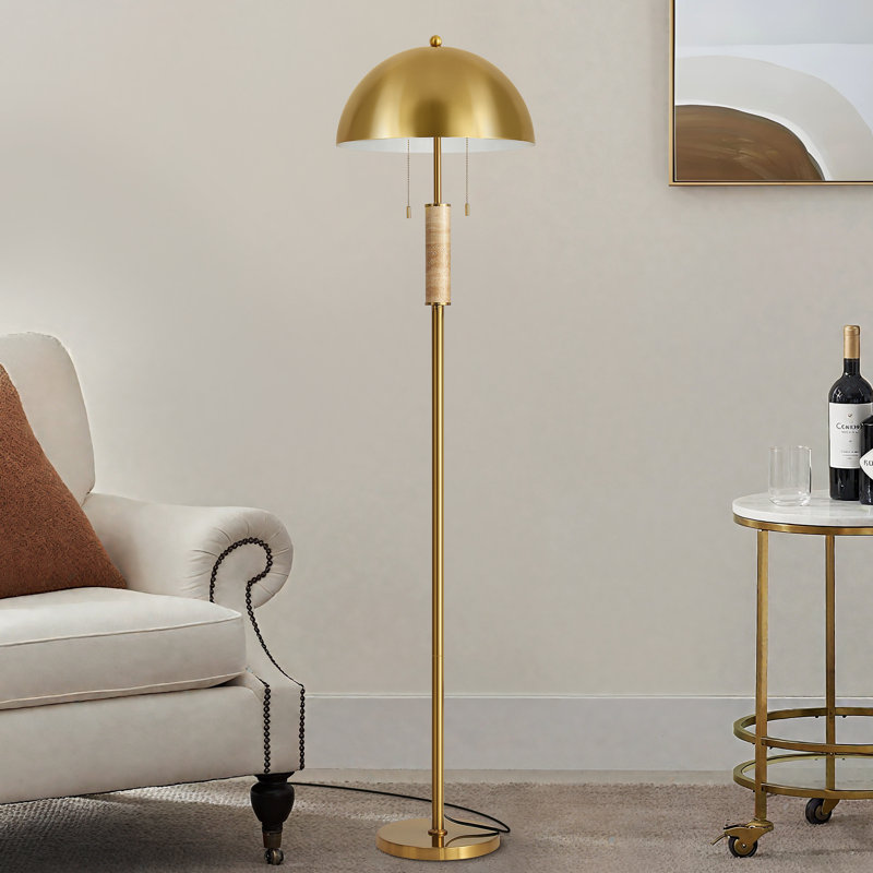 Lampe sur pied moderne 65 "à 2 lumières avec abat-jour dôme en métal et double chaîne marche / arrêt