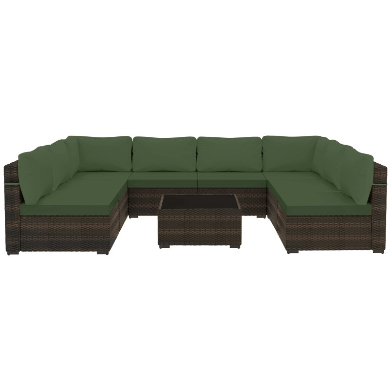 9-piece wicker patio conversation sets with cushions, Green