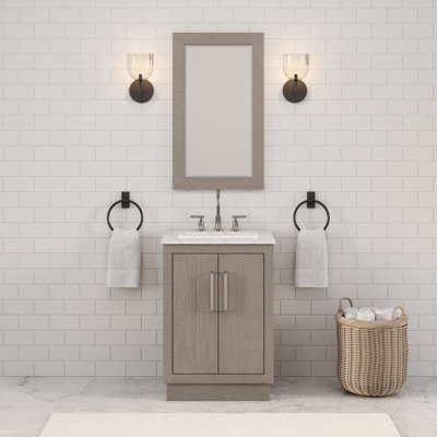 Hunner 24" Carrara White Marble Countertop Bath Vanity in Grey Oak with Mirror