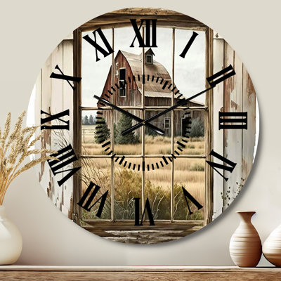 Fenêtre vue de la ferme II - Horloge murale paysage noir