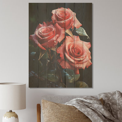 Rétro rose rouge rétro I - roses sur bois