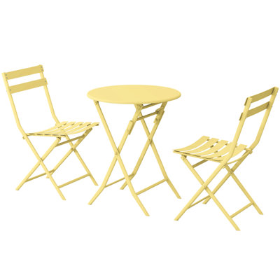 Yellow 3 Patio Bistro - Foldable Metal Chairs And Table For Deck Relaxation 3 Piece Balcony Use