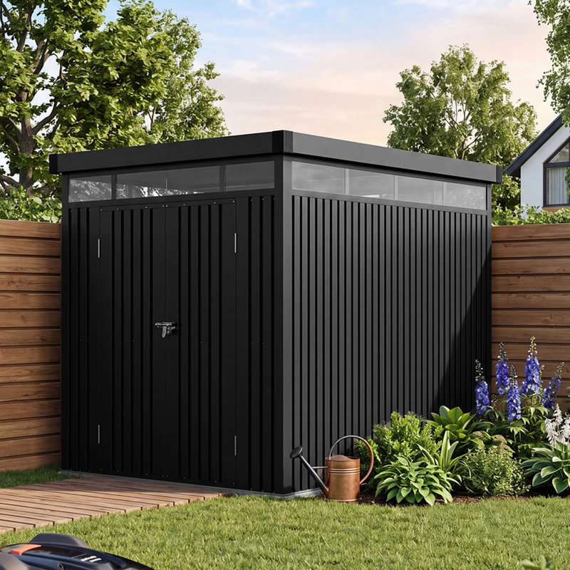 Charcoal Black Flat Roof Tool Shed