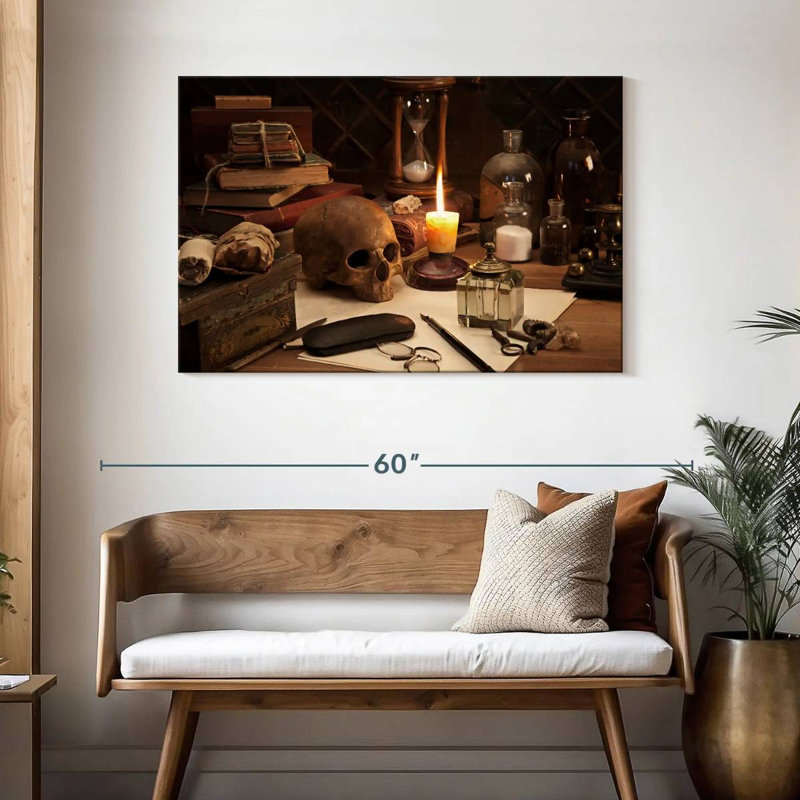 Nature morte au crâne Hitzel, H 30 po x l 45 po
