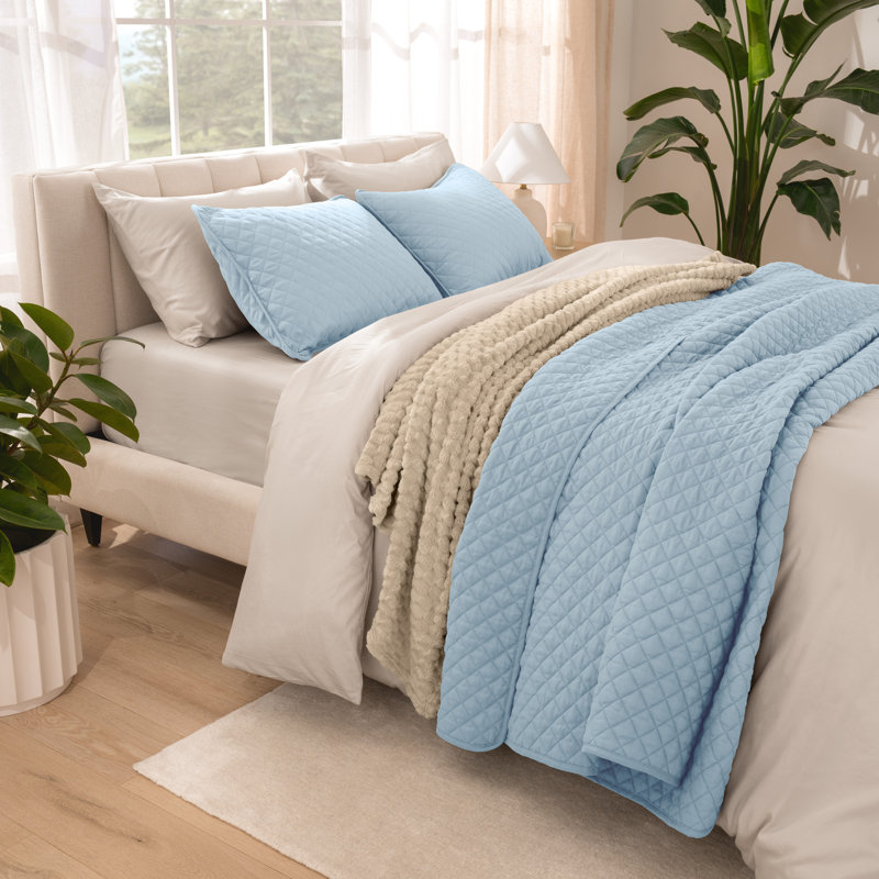 Modern & Contemporary Coverlet, Twin/Twin XL Coverlet + 1 Standard Sham, Light Blue