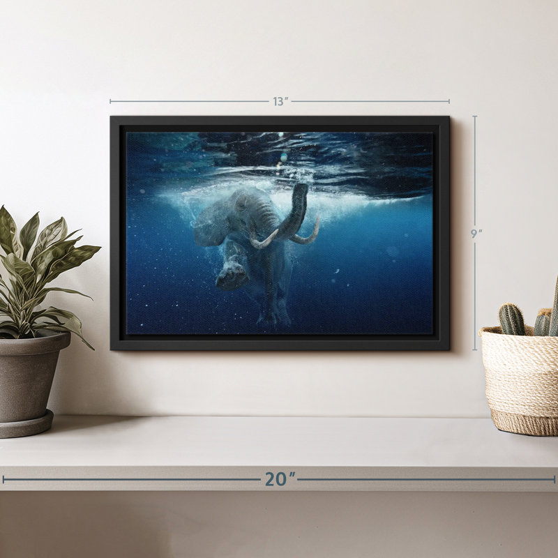 Impression sur toile d'éléphant sous l'eau, H 9 po x l 13 po