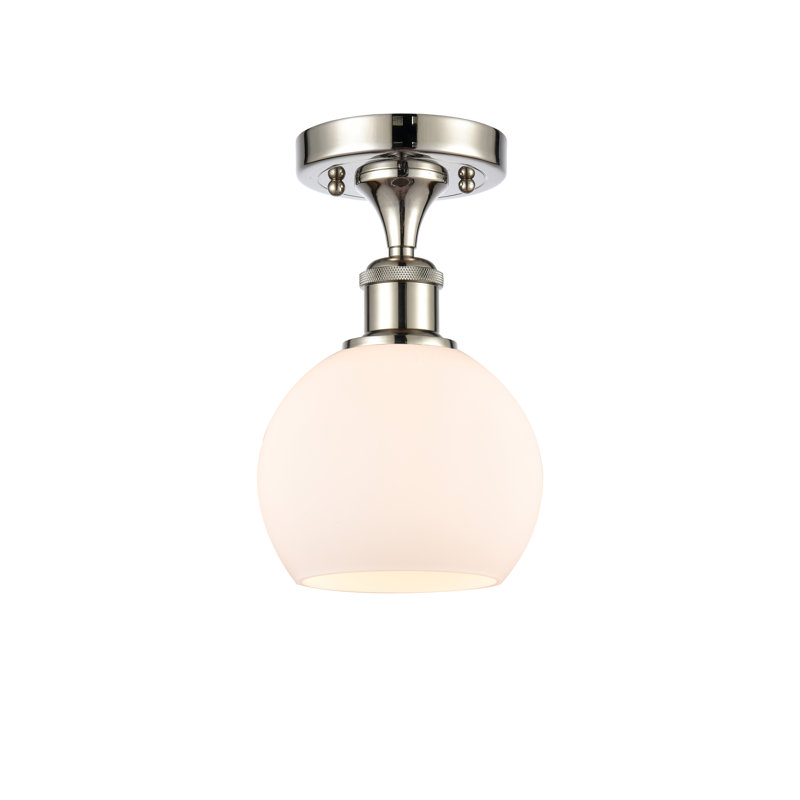 Plafonnier semi-encastré 1 lumière Cindi, Blanc mat, H 9,88 po x l 6 po x P 6 po, Nickel poli
