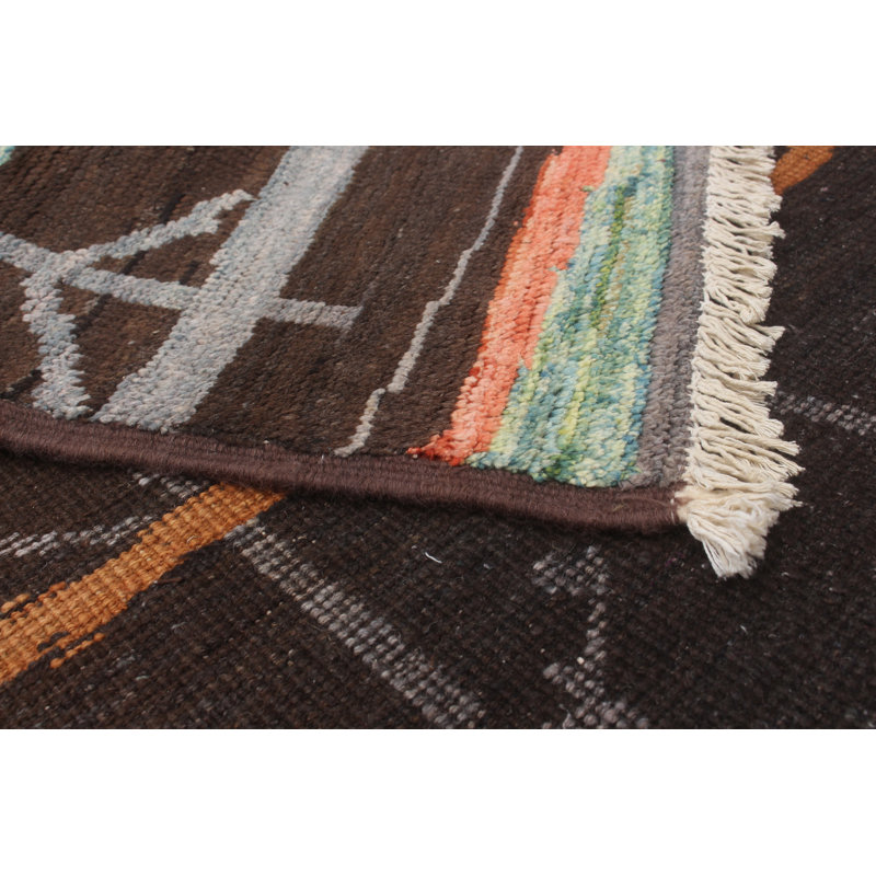 Tapis unique en laine noué à la main Mogul années 2010 cuivre / blanc cassé / bleu 5 pi 10 po x 8 pi 8 po