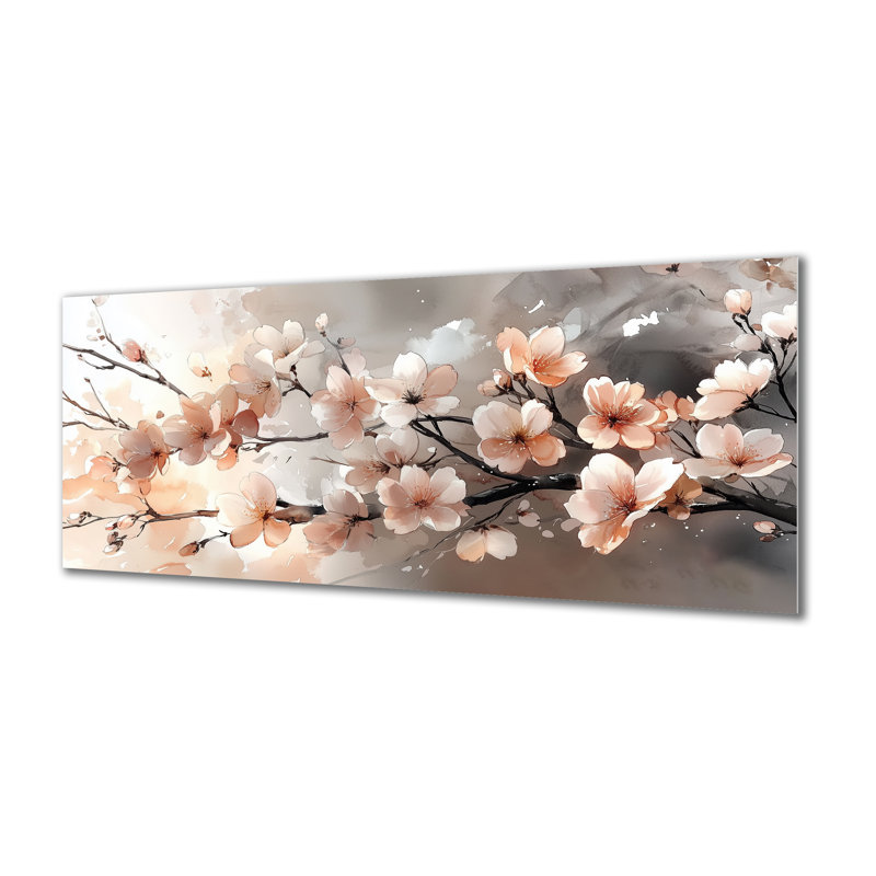 Art mural floral grand - branches de cerisier en fleurs délicates, impression en métal de cerisier en fleurs