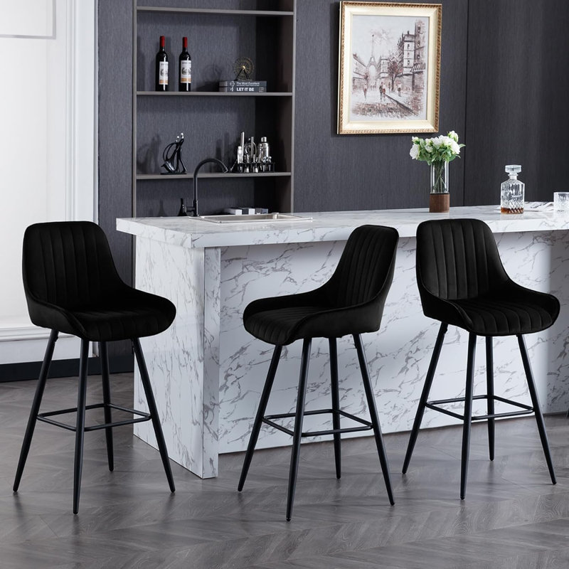 Gaelan Upholstered Counter Stool with Metal Frame, Black
