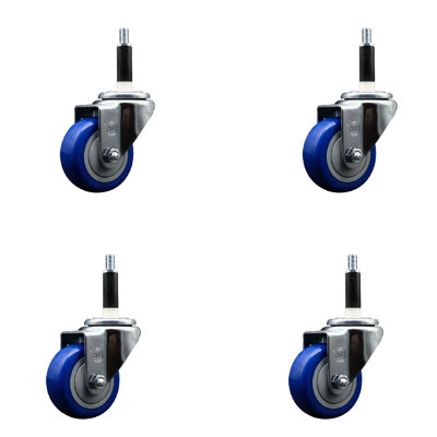 3 Inch SS Poly Wheel Swivel 7/8 Inch Expanding Stem Caster Set SCC