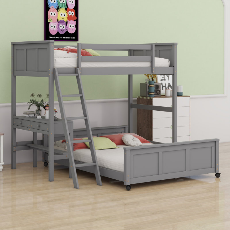 Lit superposé avec bureau, gris