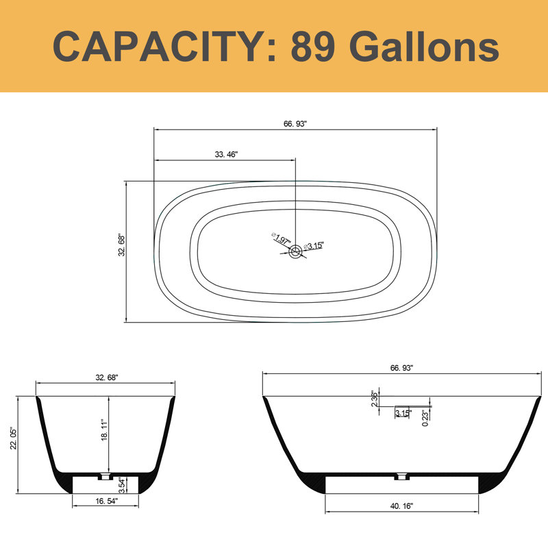 Baignoire autoportante 67 po x 32 po