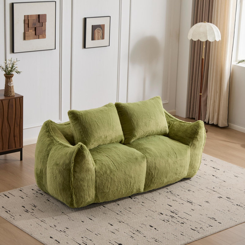 Giant Bean Bag Couch, Ultra Soft Fluffy Loveseat Bean Bag Sofa, Oversized Chase Lounge Chair, Green