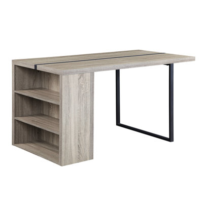 Table rectangulaire grise et noire pour travailler, avec incrustation de métal stable et rangement polyvalent, finition chêne gris, design élégant
