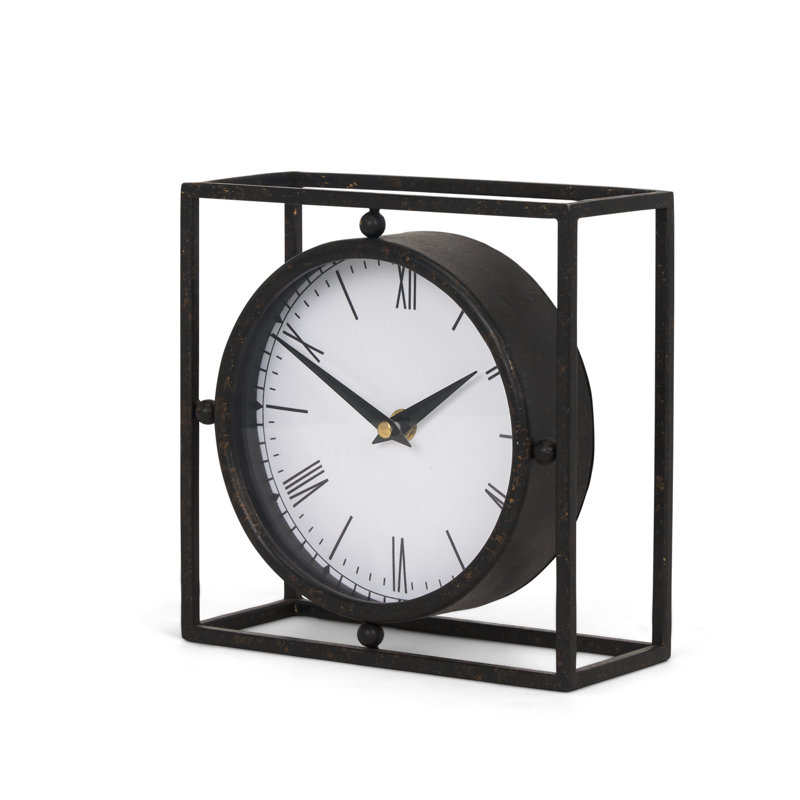 Horloge de table analogique à quartz en métal noir