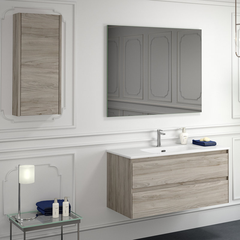 Perla Gray Pine Single Wall-Mount Vanity with Ceramic Top