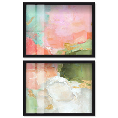 Gilded Air I - Ira Comleva, reproduction abstraite grand format en deux parties, encadrée sous verre, par Art Remedy, cadre noir, 44 x 33 cm